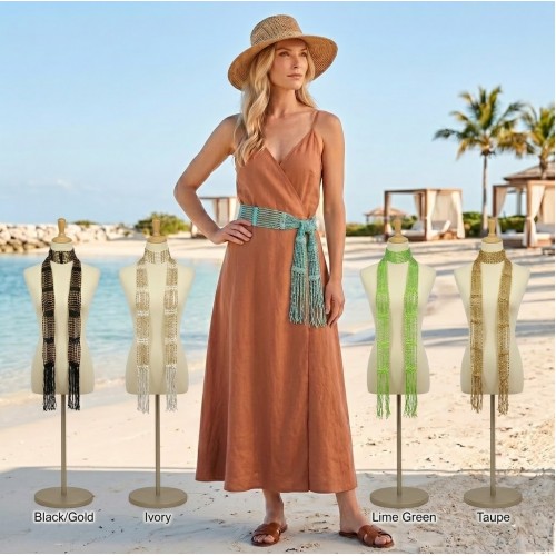 Hand-Beaded Crochet Lattice Belt & Skinny Scarf